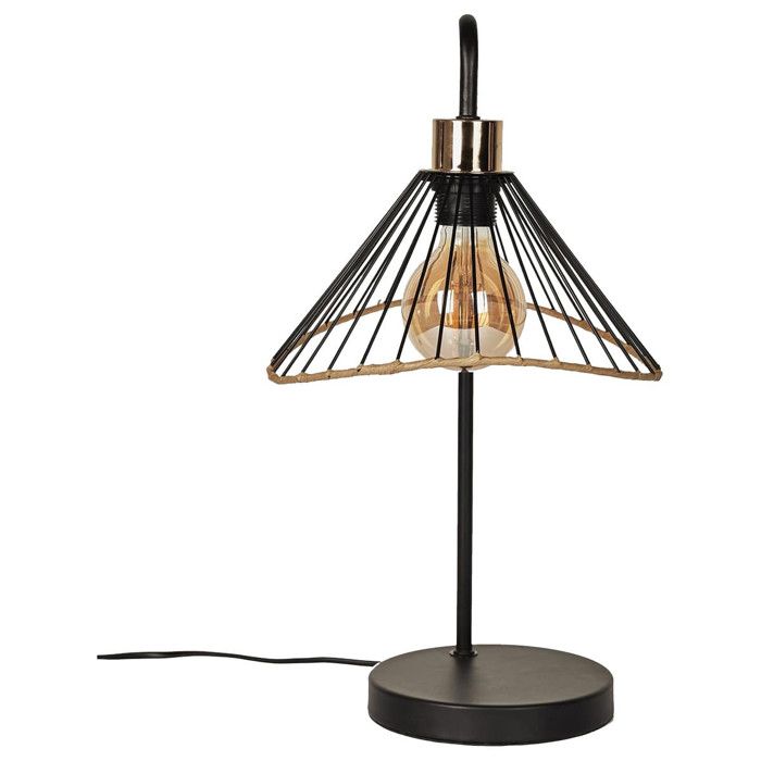 Lampe à Poser Noire Abat-Jour Filaire Finition Rotin - COREEN
