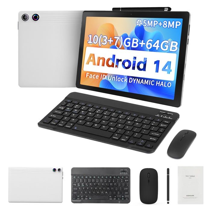 Tablette Android 14 10.4 Pouces 16Go RAM 128Go ROM - Écran HD 1280x800, WiFi 6, Bluetooth 5.3, Extensible 1To