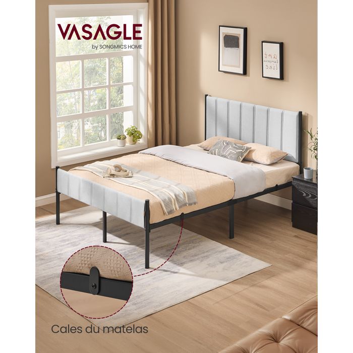 Cadre De Lit Double 140x190 Cm Avec Tête De Lit - Noir, Structure Acier