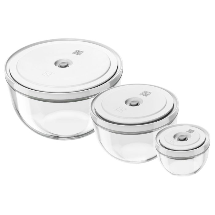 Set de bols sous vide - S/M/L - Verre - 6 pcs - Couvercles sous vide empilables