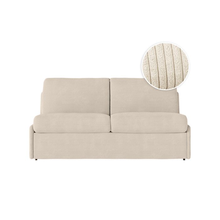 Canapé convertible express 3 places AGATHE couchage quotidien 160x190cm sans accoudoirs en velours côtelé beige - Matelas 13cm