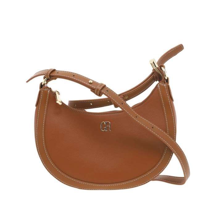 Sac à bandoulière demi-lune camel uni avec des poches zippées