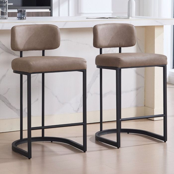 Ya-Home Tabouret de Bar Lot de 2 Chaise de Bar Moderne Tabouret Haut Industriel pour Cuisine Comptoir et Salon Cuir PU Kaki