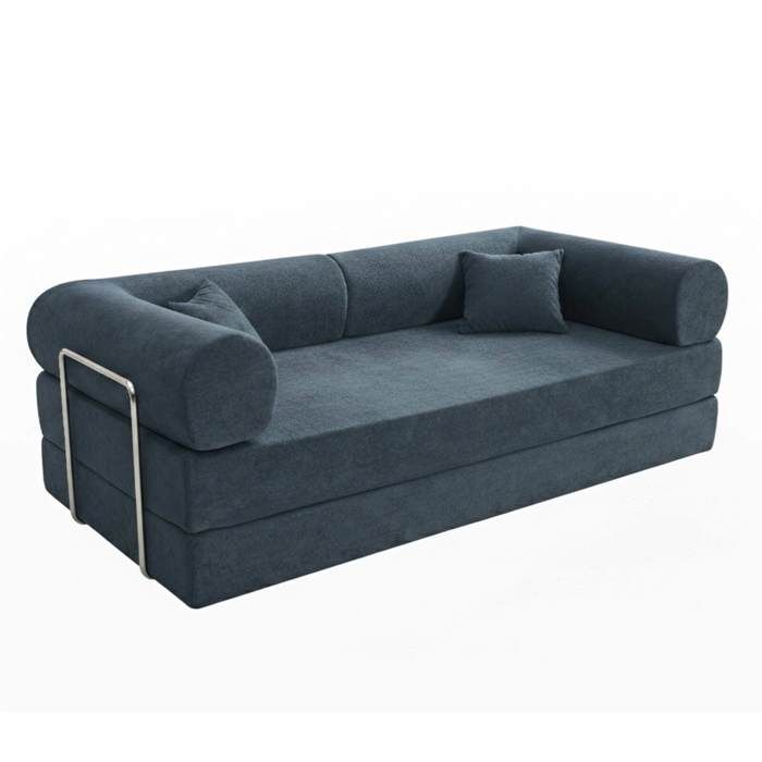 Canapé convertible 2 places tissu coussins modulable 204 cm bleu foncé Wendy - Oviala