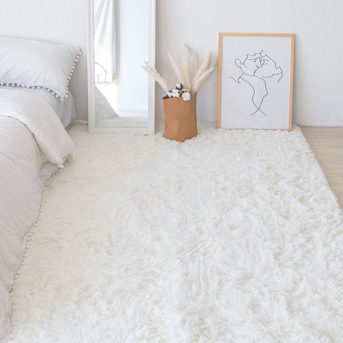 Tapis de salon moelleux 160 x 230 cm tapis de chevet à poils longs tapis doux pour salon chambre à coucher canapé (blanc)