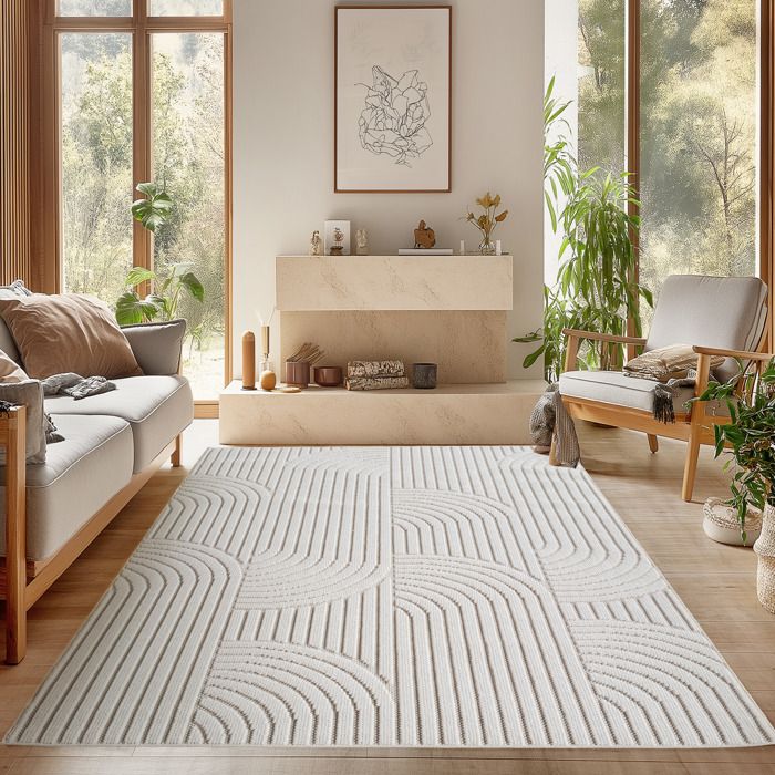 SIMPEX Tapis Salon 160x230 cm Crème Design Bohème Bouclé Boucles Style Résistant Facile à Nettoyer Coin Canapé Chambre