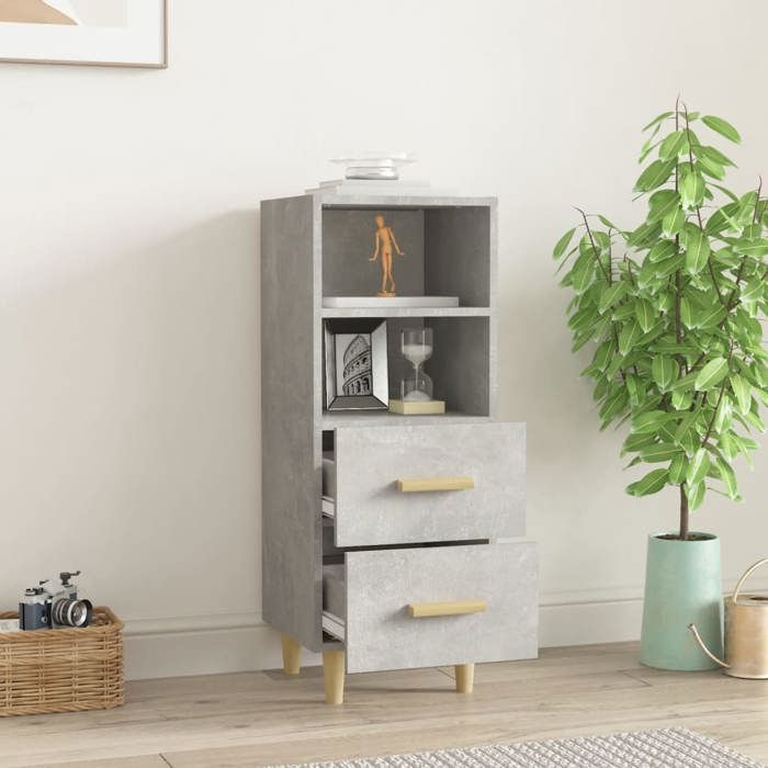 Gris Buffet de rangement - SOLOMOON - Commode salon - Gris béton 34 5x34x90 cm - Bois dingénierie FR5039