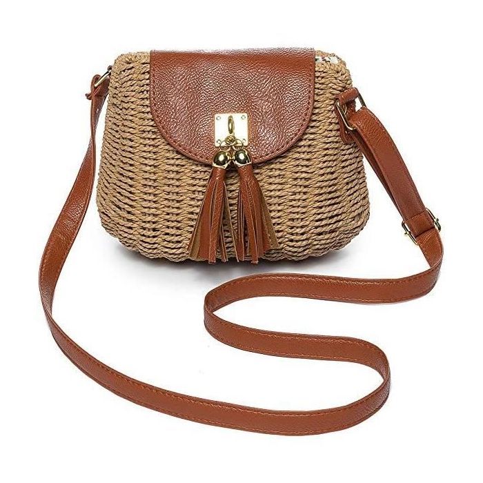 Sac à Main - EINNENFFER - Paille - Kaki et Blanc Cassé - 26x26 cm - Pour Femme