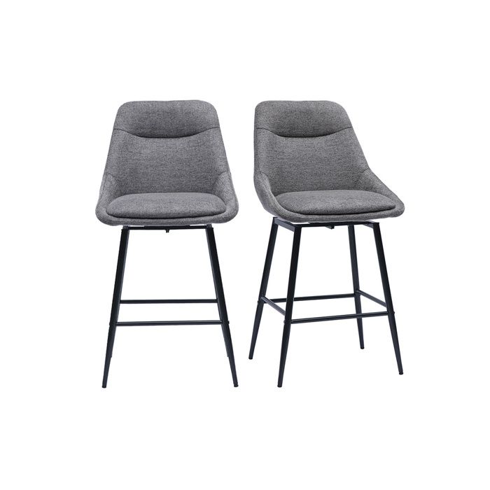Miliboo - Tabourets de bar pivotants 360° en tissu effet velours texturé gris et métal H66 cm (lot de 2) ALESS