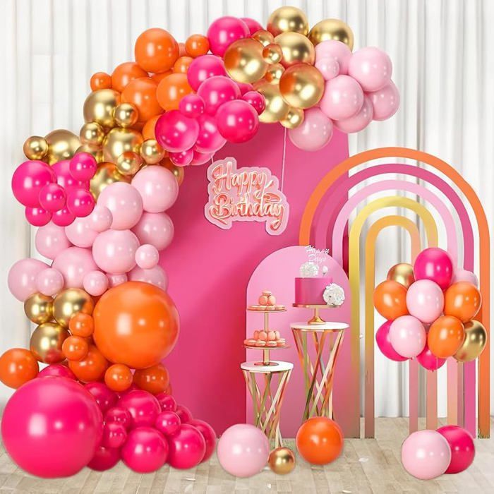 Kit 145 Ballons Rose Et Argent – Arche, Boule Disco, étoiles Et Couronne Pour Fête Barbie Princesse