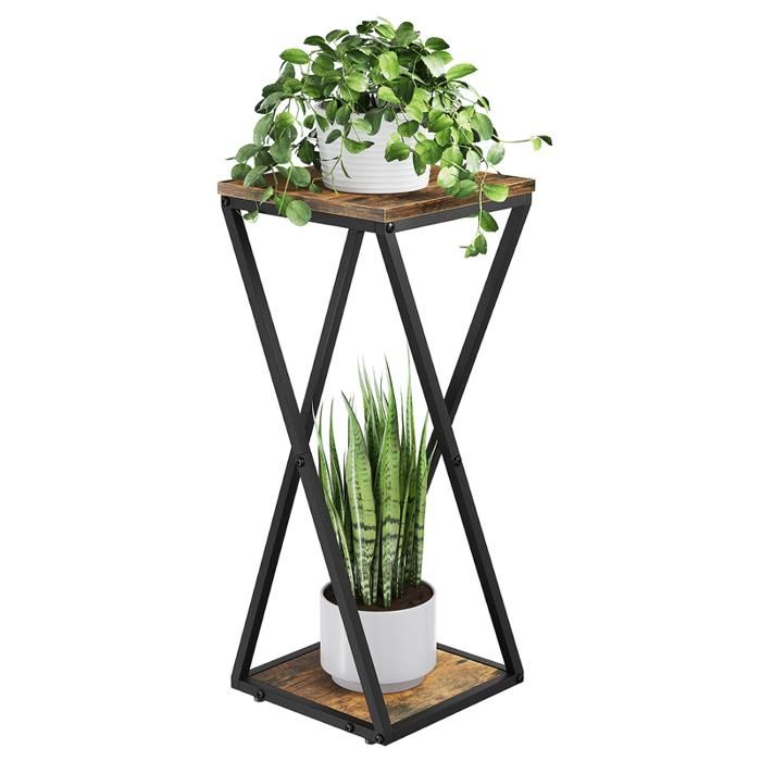 Support plante - BAMWORLD - Porte plante 2 niveaux - Coin gain de place - Marron - 26x26x63 cm