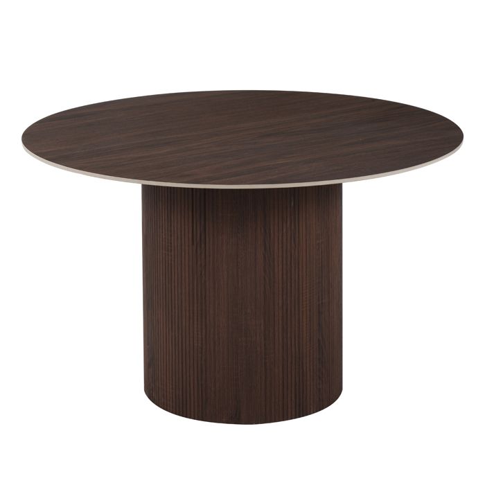 Table à manger ronde 4 personnes - Plateau en céramique noyer - Naturel foncé - ESME