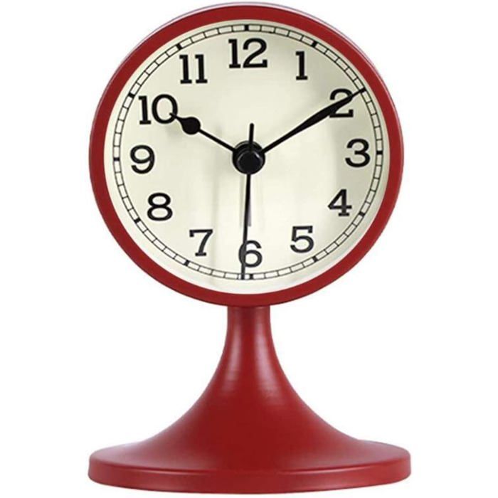 Horloge cheminée ronde rouge – silencieuse sans tic-tac – rétro – étagère/chambre/bureau – déco compacte