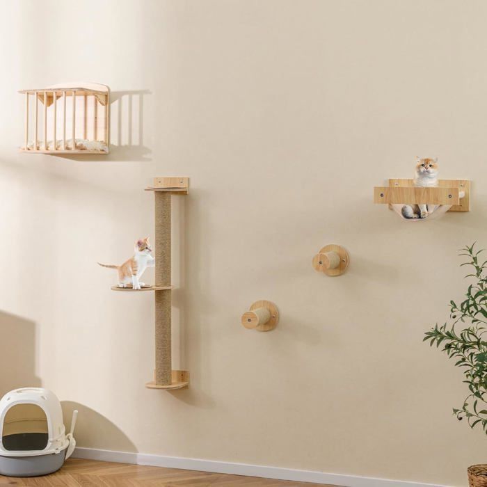 Meilleurs prix pour GIANTEX Arbre à Chat 4-en-1 Murale  avec Griffoir à 3 Niveaux Hamac Poteaux à Griffer et Maison pour Chat Mobilier Design