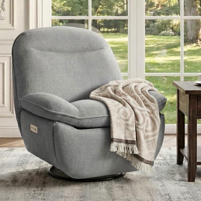 FlexiSpot XR6 Oval Fauteuil Relax électrique avec Fonction inclinable Ports USB et Type-C Fauteuil TV Rotatif à 360° Gris