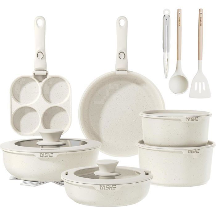 Batterie de Cuisine Induction Antiadhésive - Blanc 20 Pièces