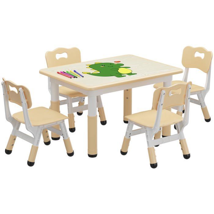 Table enfant réglable 4 chaises plateau graffité maternelle crèche coussin antidérapant adjustable En hauteur bois naturel 1