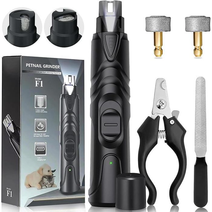 Lime Griffe Chien Electrique avec Lumière et 2 Roues Broyeur Dongles pour Animaux à Faible Bruit Coupe-Ongles Electrique