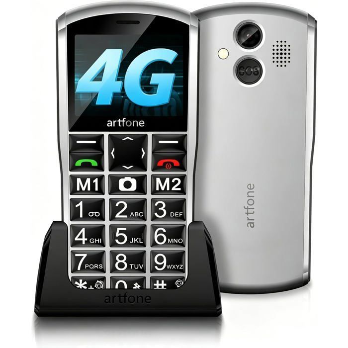 Artfone A400 4G Téléphone portable pour personnes âgées Écran 24 Double SIM avec bouton dappel durgence Batterie 1800 mAh
