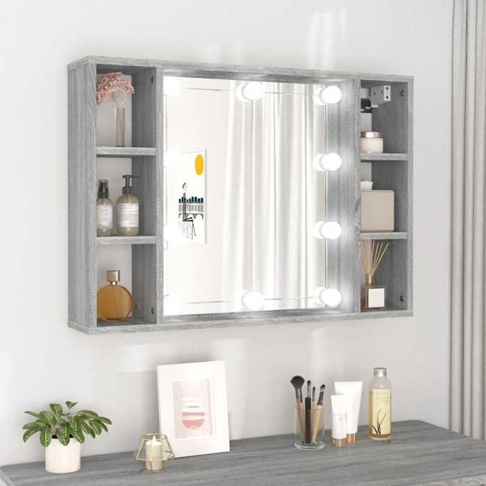 Sale juilletArmoire à miroir avec LED - vidaXL - bois dingénierie - sonoma gris - 76 x 15 x 55 cm got60z