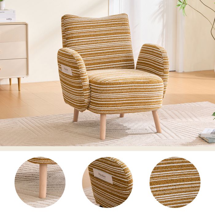 Fauteuil de lecture moderne - Bouclé jaune moutarde - Dimensions 77x81x87 cm - Poche latérale pratique