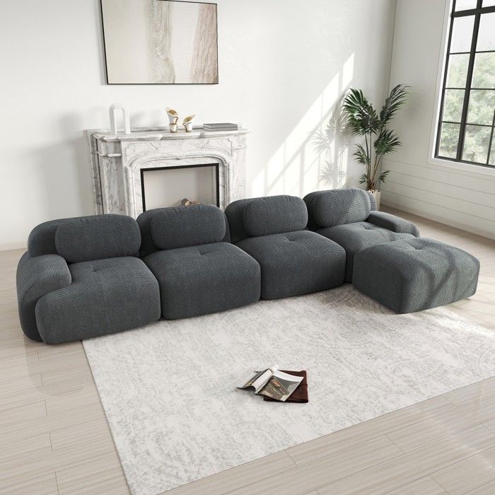 Canapé Angle 4 Places Gris - Rembourrage 32D Élastique - Antidérapant Méridienne - Accoudoirs XL Sans Assemblage - Salon Confort Canapé Angle 4 Places Gris - Rembourrage 32D Élastique - Antidérapant Méridienne - Accoudoirs XL Sans Assemblage - Salon Confort
