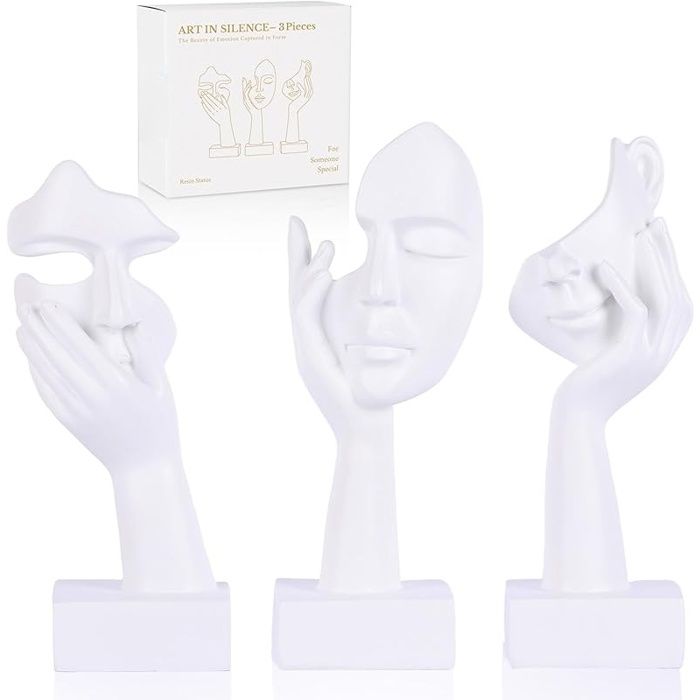 Lot de 3 Petites Statues de penseur – Figurines Blanches abstraites pour décoration dintérieur Appartement bibliothèque Blanc