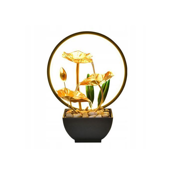 FONTAINE DÉCORATIVE ZEN EN FORME DE FEUILLE DE LOTUS POUR BUREAU À 3 niveaux avec lampe LED
