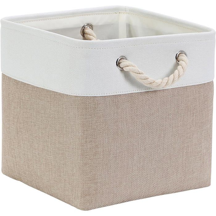 Boîte de rangement cube pliable 28x28x28 cm - lin et tissu non tissé cadre métal poignées coton - 1 pièce