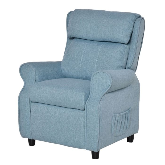 ELVORIN fauteuil enfant avec repose-pieds 58 x 53 x 70 cm dossier reglable accoudoirs revetement en lin bleu pour 3 a 5 ans