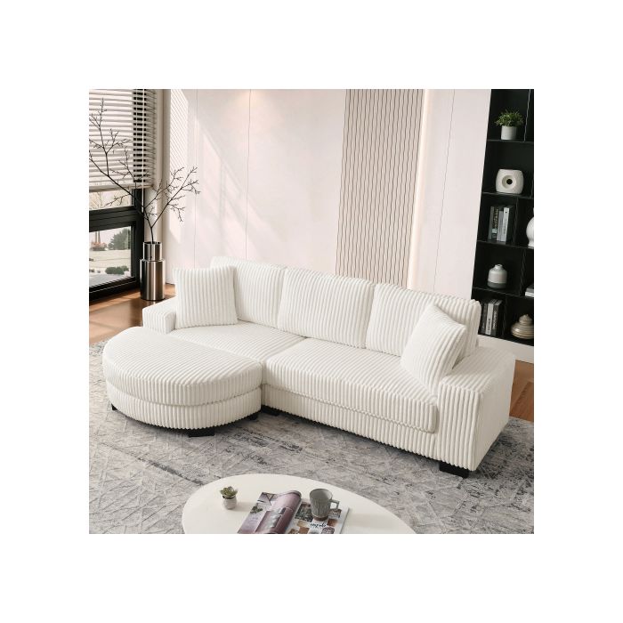 Canapé dangle - SOGEU - Canapé modulable 4 places - Velours côtelé beige - Pouf réversible - Mousse haute densité