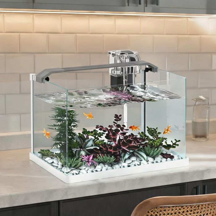 Aquarium 20L en verre avec éclairage LED et filtre – Design compact blanc