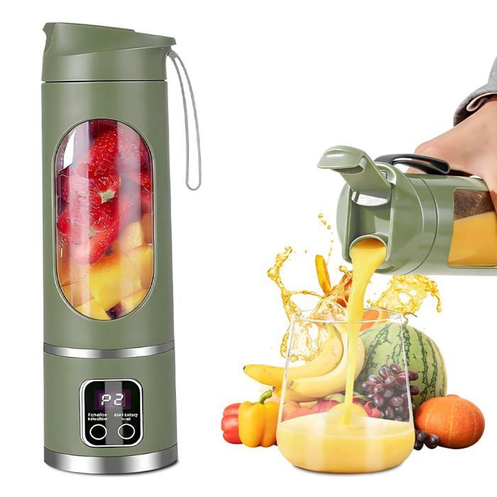 Mixeur smoothie 450ml vert blender portable rechargeable 12 lames LED milk-shakes jus fruits Mixeur Cuneary