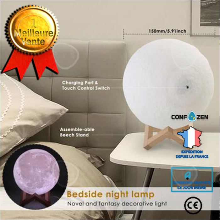 Lampe lune 15cm lampe 3d de lune 16 couleurs - Vantory - port dusb avec support en bois cadeau de noël décoration de noël