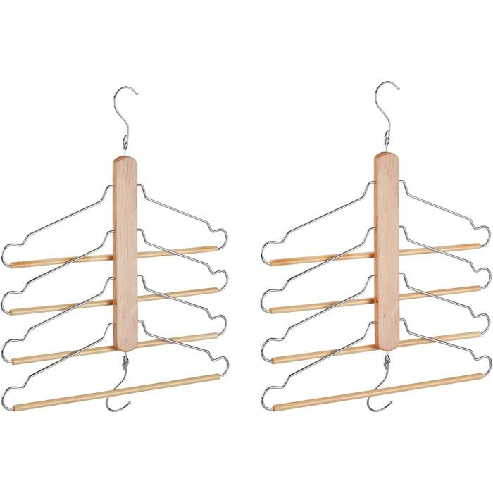 Cintre Multiples Set de 2 Cintre Multifonctions avec 4 cintres Chemises Crochet métal Bois de Lotus Nature