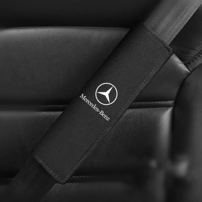 2pcs Housses Noir en cuir véritable de voiture pour ceintures de sécurité-housse protection harnais d'épaule pour Mercedes Benz