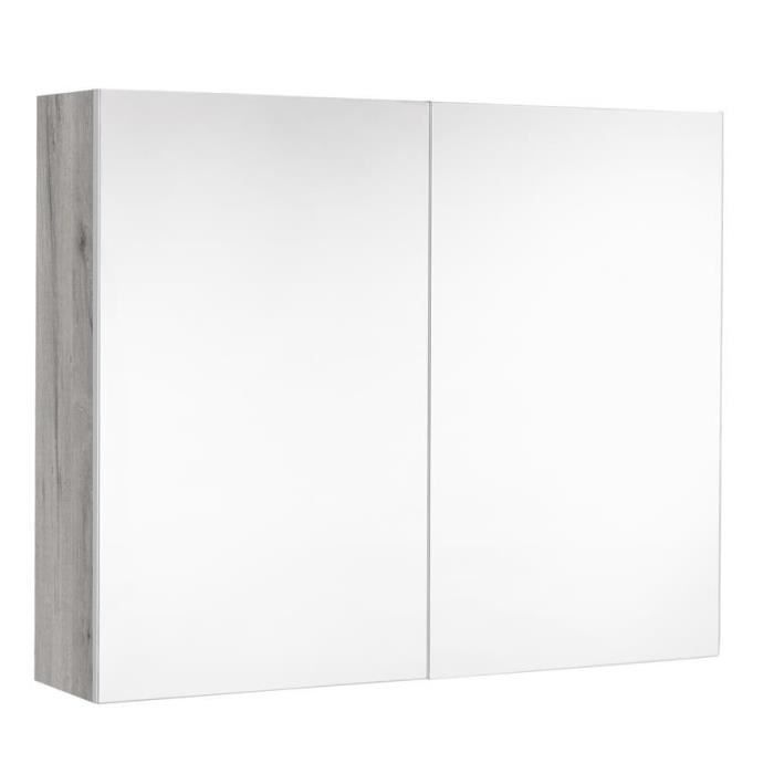 Allibert Armoire de toilette 80 cm avec 2 portes miroir et 2 étagères