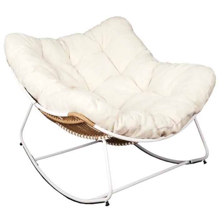 merida - fauteuil à bascule blanc avec assise capitonnée et bouclettes