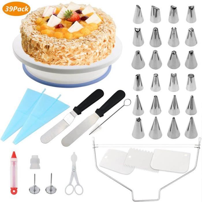 Kits de Décoration de Gâteaux pour Glaçag Plateau Tournant Gâteaux,Kit  Patisserie Professionnel, Douilles Pâtisserie, Poche a Douille, 106 Pièces