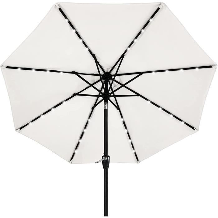 Parasol Terrasse 9 Pieds Avec 32 Lumières LED Solaires - Inclinable 8 Baleines Acier - Market Umbrella