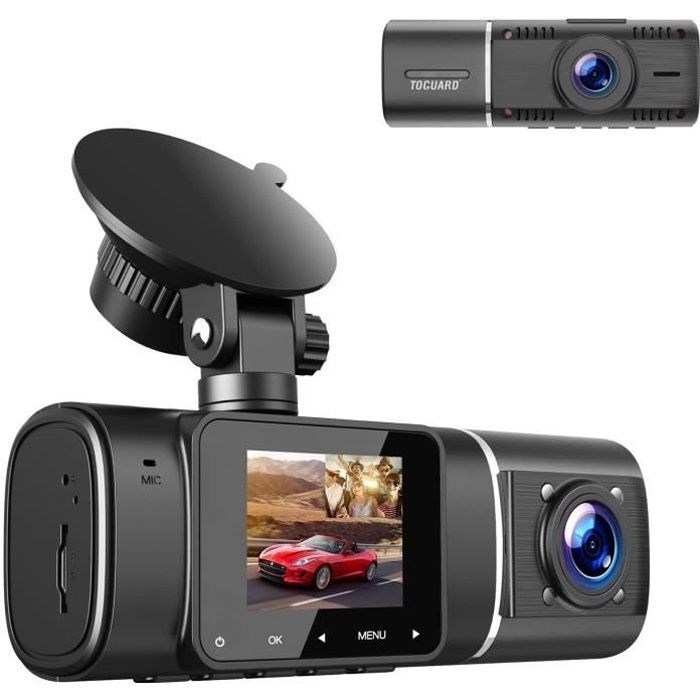 TOGUARD Caméra voiture Dual Dashcam double 1080P +1080 avec Vision Nocturne IR, Écran LCD 1,5\