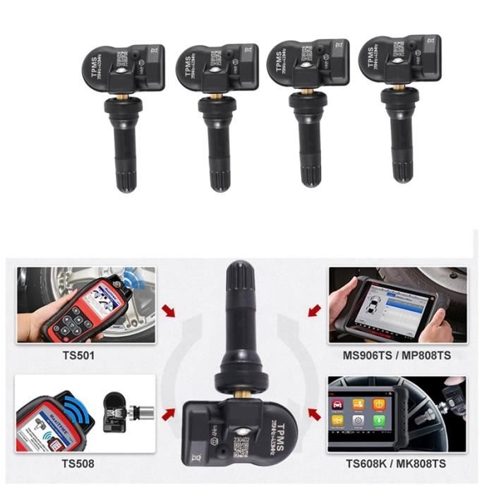 Capteurs TPMS Autel MX - 4 Pièces - Double Fréquence (315 & 433 MHz) - Programmable Et Clonable - Pour 98% Des Voitures - Valve Métal Incluse