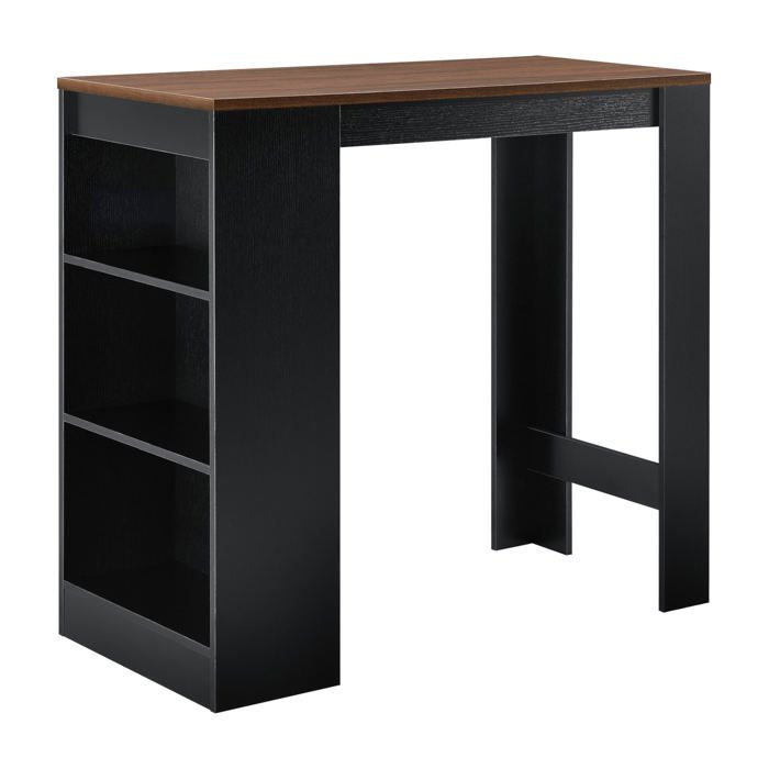 Table de bar avec rangement bistro haut 110 cm noir et effet noyer