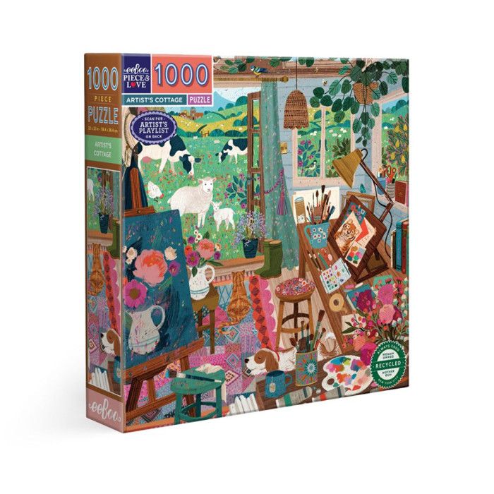 Puzzle 1000 pièces - EEBOO - Artists Cottage - Illustration artistique - Carton recyclé FSC - 585x585 cm