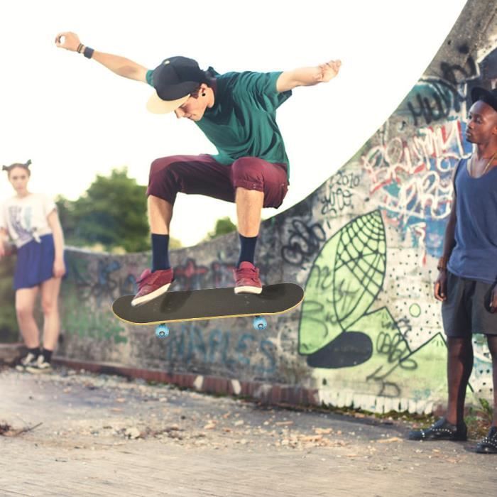 Skateboard Débutant – Motif Feu Bleu, érable Du Nord-Est, Roues PU 53 Mm, Roulements ABEC-7 – Charge Max 250 Kg, Dimensions 79x20x13 Cm – Idéal Ados Et Adultes