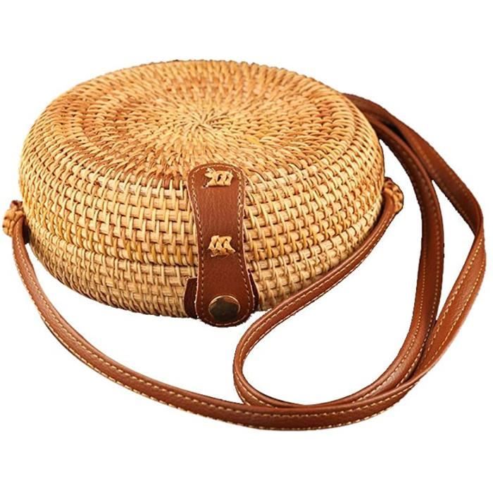 Rond Fait Main Tissé de Fleurs Sac en rotin Cercle Sac de Paille