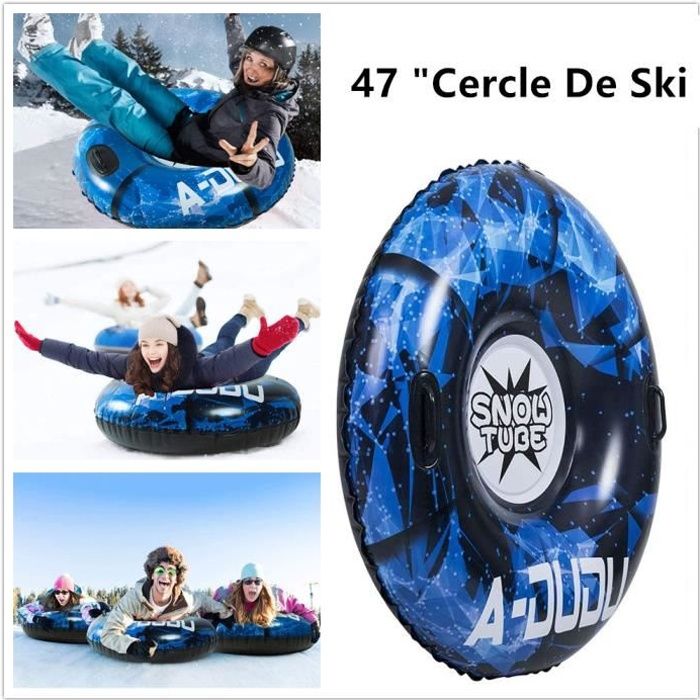 Qshare Tube /à neige 119,1 cm luge gonflable robuste avec 2 poign/ées et fond id/éal pour les adultes et les enfants tubes durables fabriqu/és en mat/ériau /épais de 0,6 mm jouet id/éal pour la neige