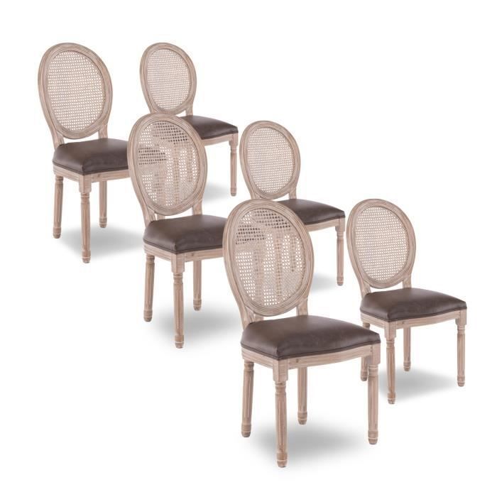 Lot De 6 Chaises Louis XV - Blanc Médaillon - Occasion Bon état - Maisons Du Monde - Bois Et Tissu