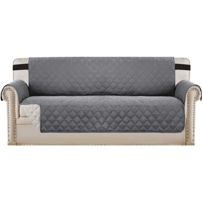 Jaotto Housse De Canapé Imperméable 3 Places - Protecteur Anti-Poils Animaux Réversible Gris Foncé