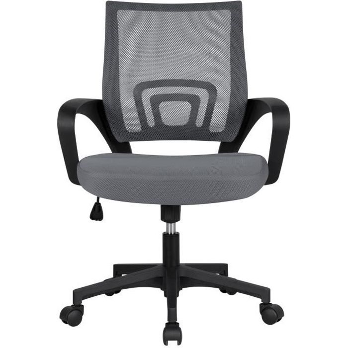 Yaheetech Chaise de Bureau à Roulettes Maille avec Accoudoirs Gris Foncé Fauteuil Ordinateur Inclinable Pivotant Hauteur Réglable